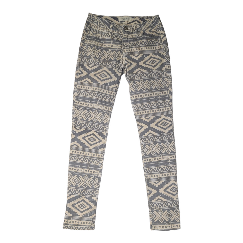 O2 Denim Women's Southwest Print Low Rise Skinny Stretch Gray Size 24